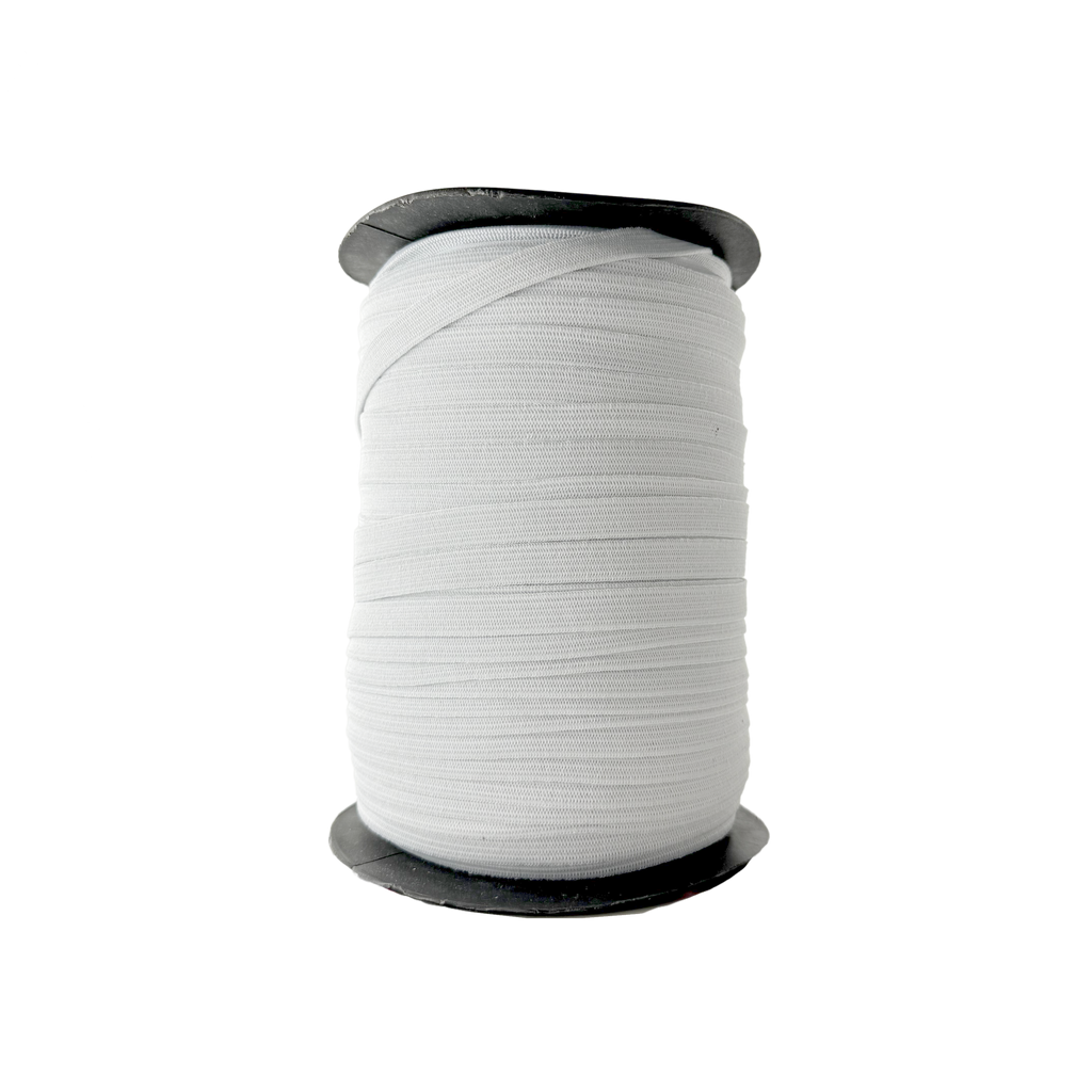 white 3/8" knit elastic on a spool from Heit's Wholesale bulk sewing supply company