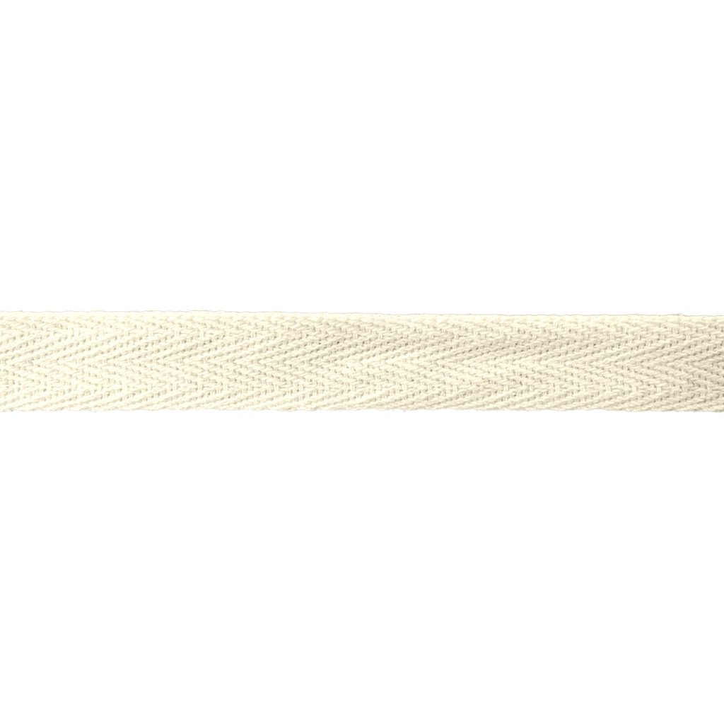 close up of the ivory 5/8" cotton twill tape on a spool from Heit's Wholesale bulk sewing supply company