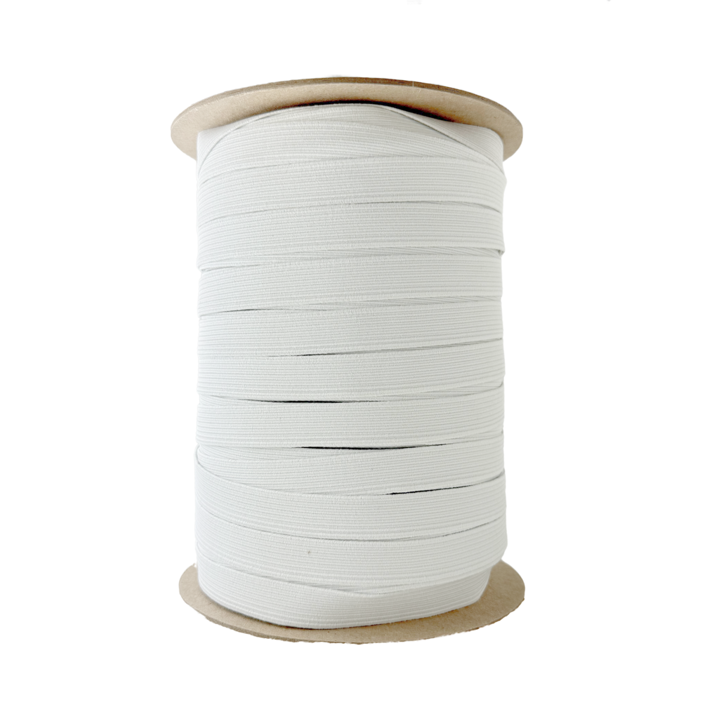 white 5/8" braided elastic on a spool from Heit's Wholesale bulk sewing supply company