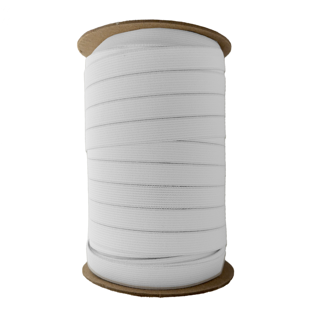 white 5/8" knit elastic on a spool from Heit's Wholesale bulk sewing supply company