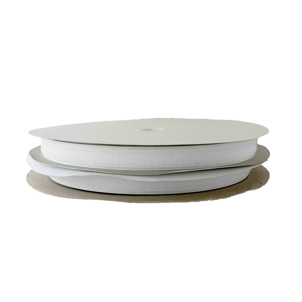 white 5/8" self adhesive velcro on a spool from Heit's Wholesale bulk sewing supply company