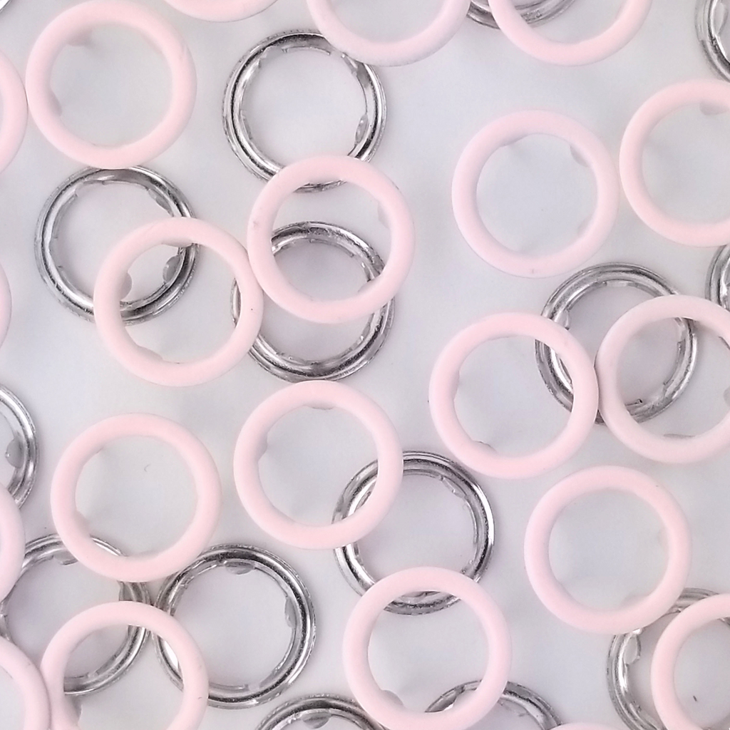 group of the baby pink size 14 open ring snap from Heit's Wholesale bulk sewing supply company