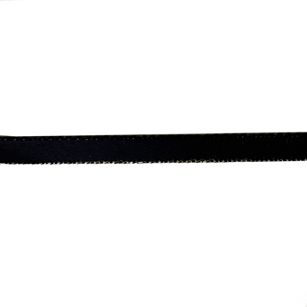 black  1/4" double face satin ribbon with sparkling silver edges from Heit's Wholesale bulk sewing supply company