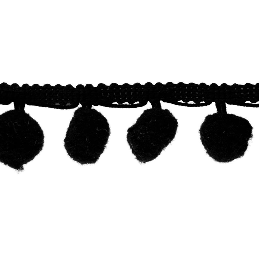 black 1" pom pom fringe from Heit's Wholesale bulk sewing supply company