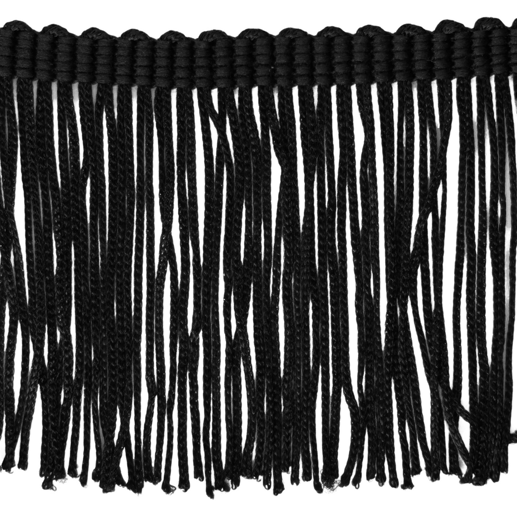 black 2+1/2" polyester chainette fringe from Heit's Wholesale bulk sewing supply company