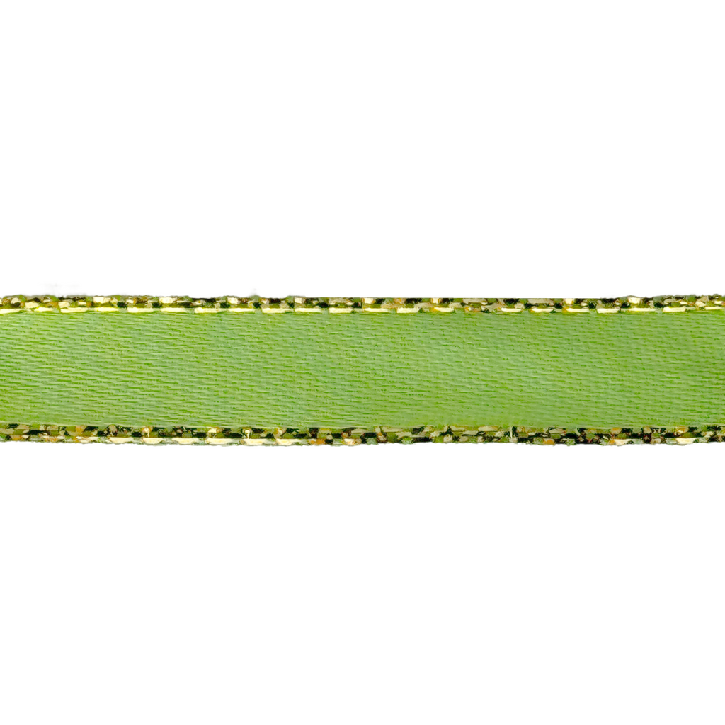 apple 3/8" double faced satin ribbon with sparkling gold edges from Heit's Wholesale bulk sewing supply company