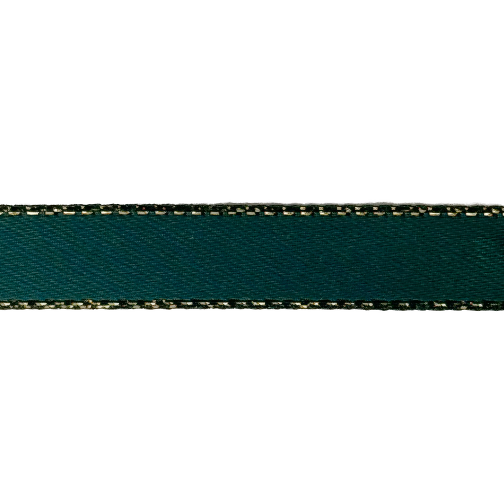 hunter 3/8" double faced satin ribbon with sparkling gold edges from Heit's Wholesale bulk sewing supply company