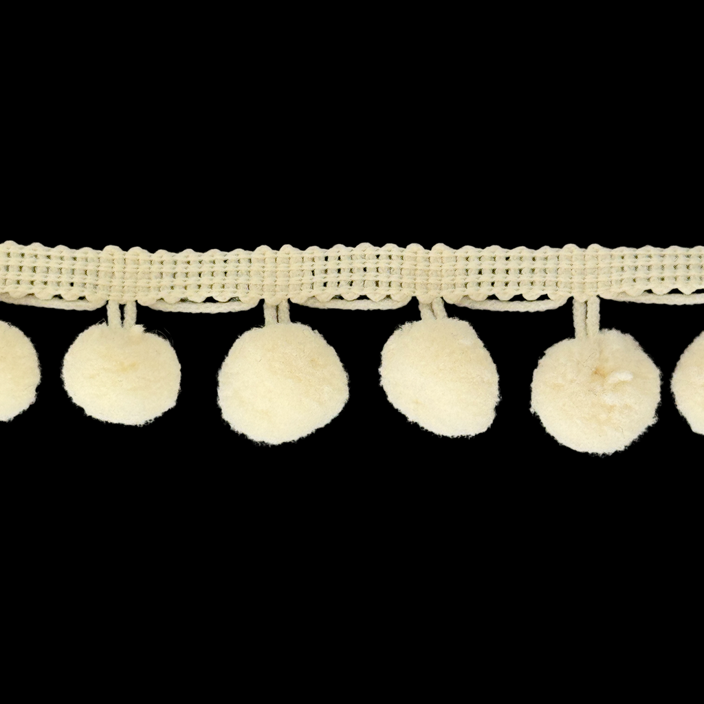 ivory 1" pom pom fringe from Heit's Wholesale bulk sewing supply company