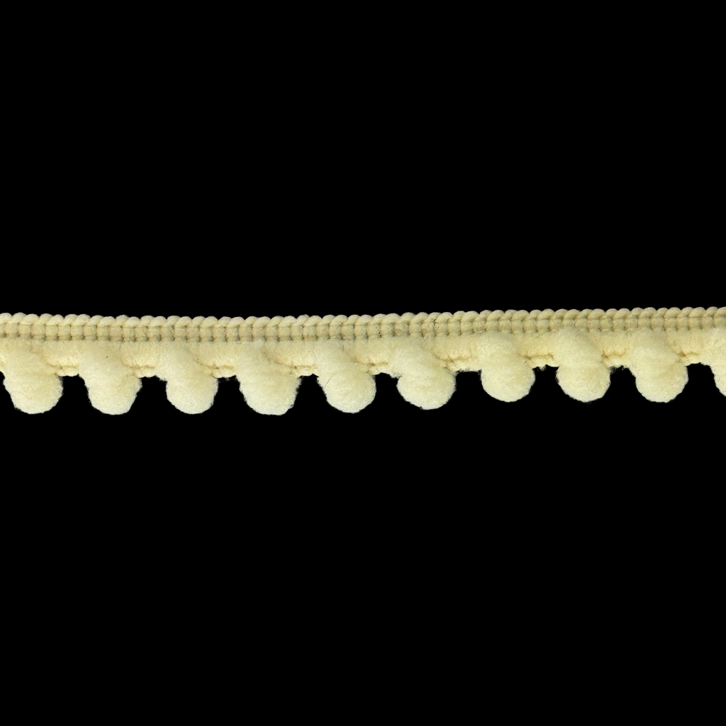 ivory 3/8" baby pom pom fringe from Heit's Wholesale bulk sewing supply company
