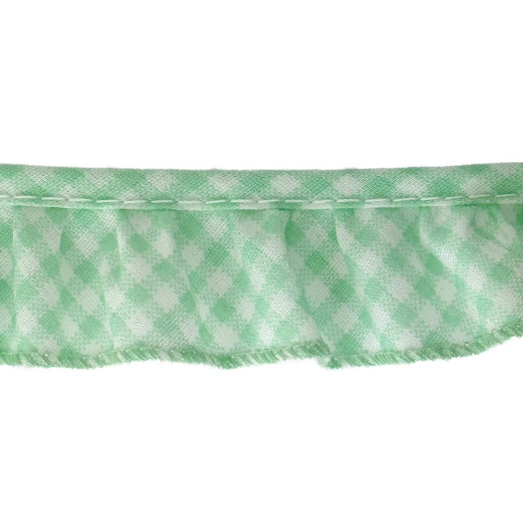 mint 1" ruffled gingham ribbon from Heit's Wholesale bulk sewing supply company