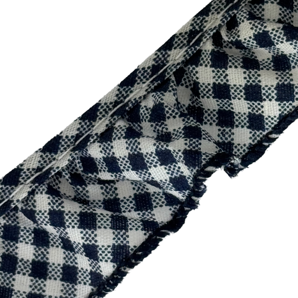 navy 1" ruffled gingham ribbon from Heit's Wholesale bulk sewing supply company
