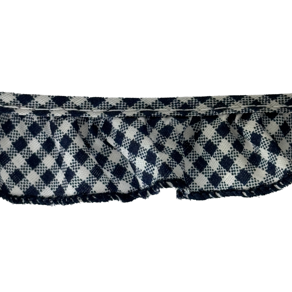 navy 1" ruffled gingham ribbon from Heit's Wholesale bulk sewing supply company