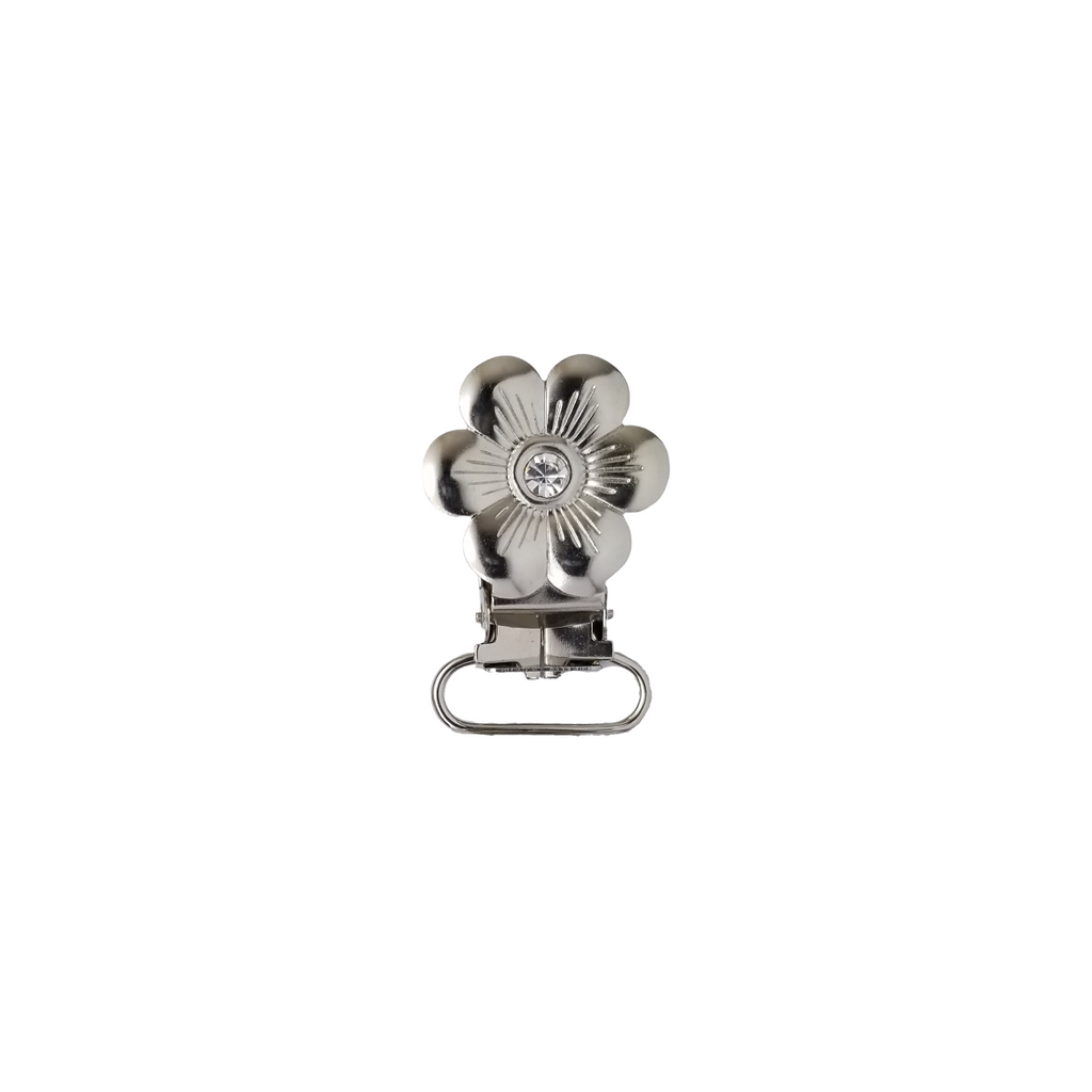 flower with stone center pacifier clip from Heit's Wholesale bulk sewing supply company