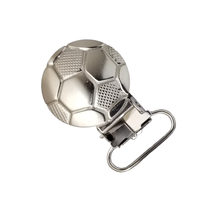 enlarged soccer ball novelty pacifier clip with plastic from Heit's Wholesale bulk sewing supply company 