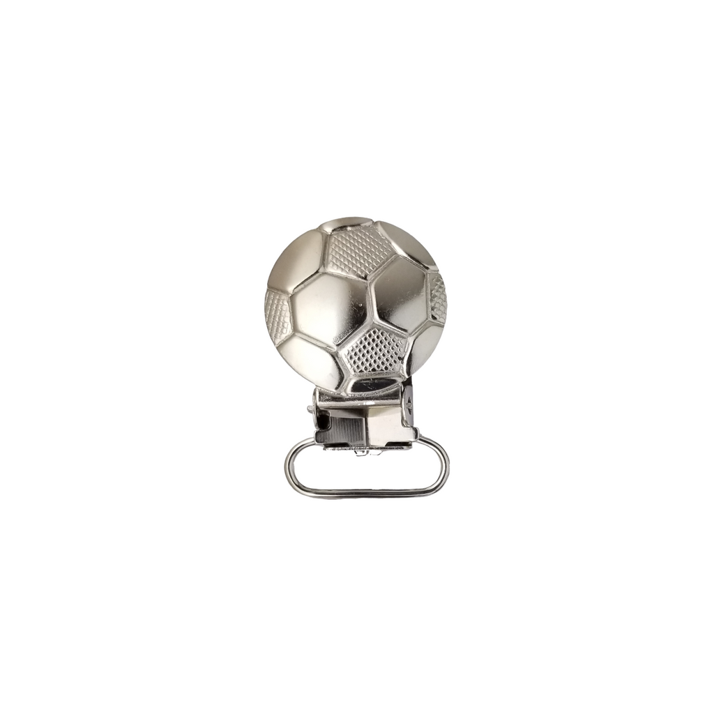 soccer ball novelty pacifier clip with plastic from Heit's Wholesale bulk sewing supply company 