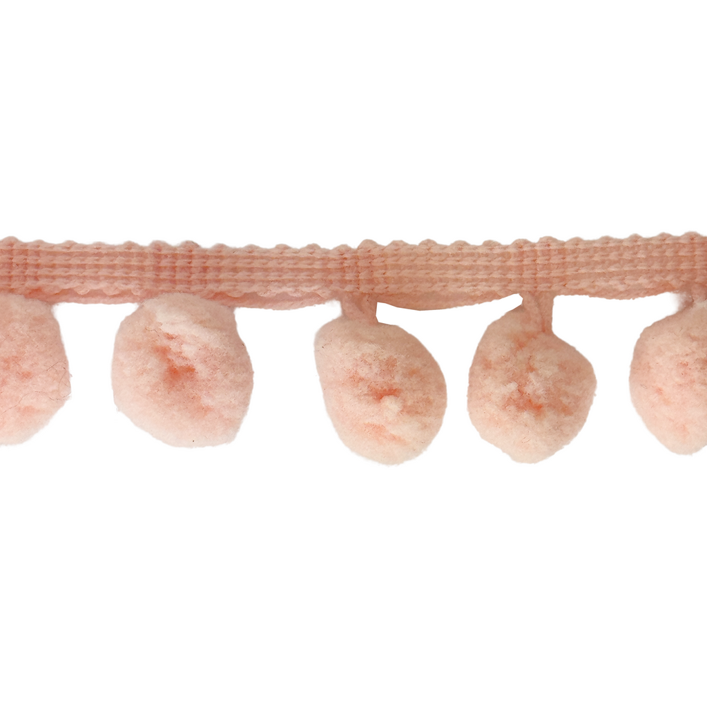 peach 1 inch pom pom fringe from Heit's Wholesale bulk sewing supply company