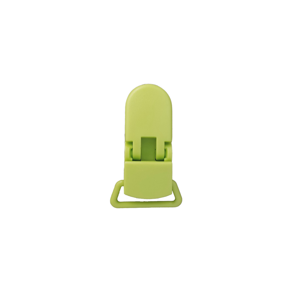 lime green poly resin pacifier clips from Heit's Wholesale bulk sewing supply company