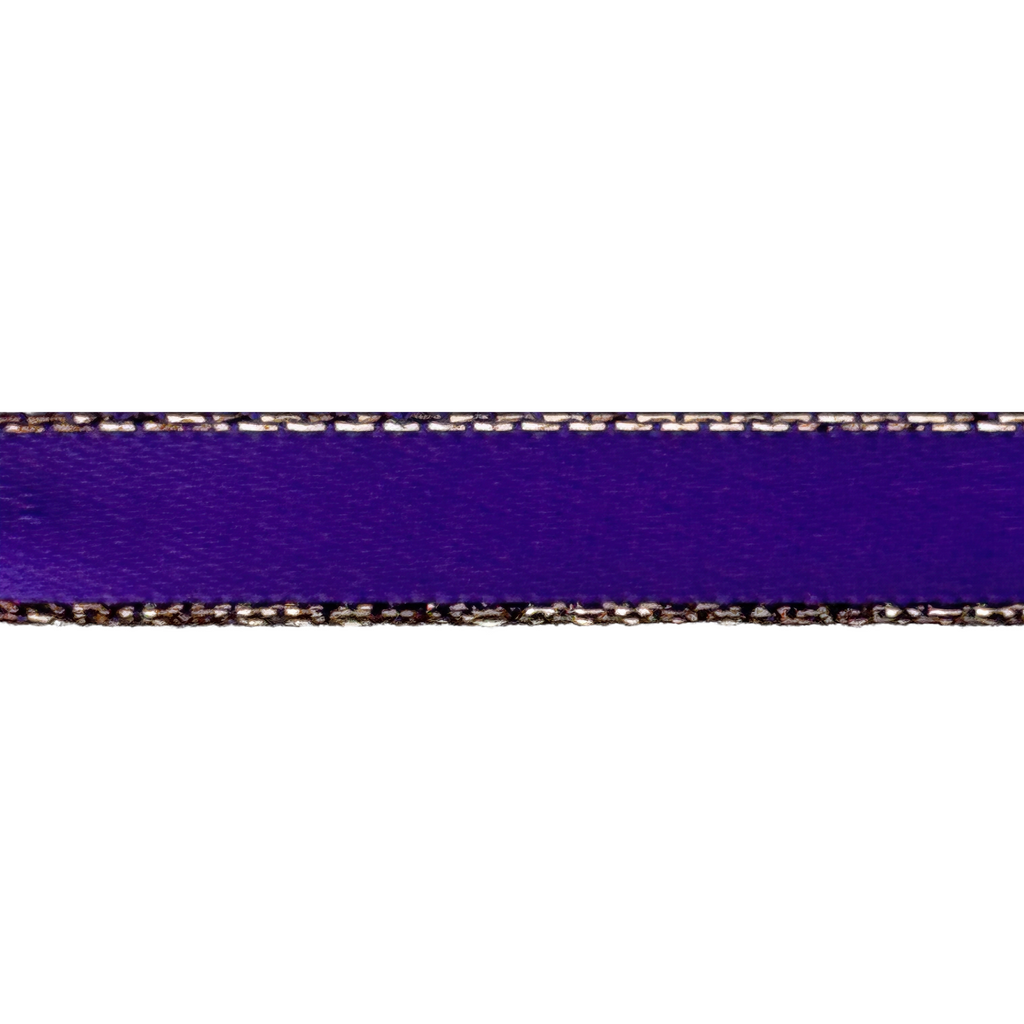purple 3/8" double faced satin ribbon with sparkling gold edges from Heit's Wholesale bulk sewing supply company