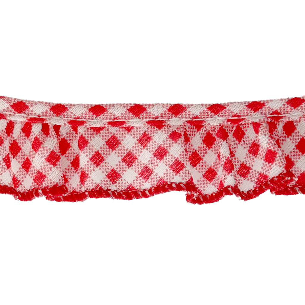 red 1" ruffled gingham ribbon from Heit's Wholesale bulk sewing supply company
