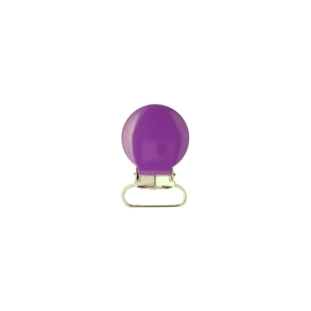 purple round pacifier clips from Heit's Wholesale bulk sewing supply company 