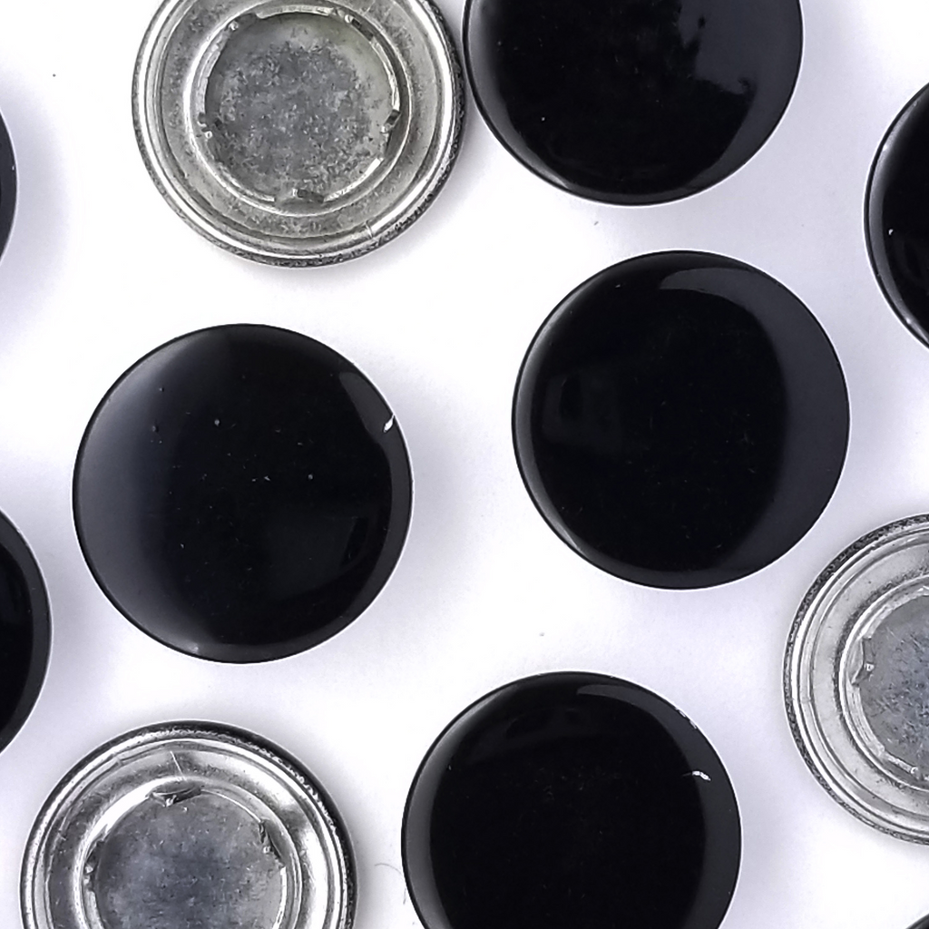 shiny black size 24 capped gripper snaps from Heit's Wholesale bulk sewing supply company