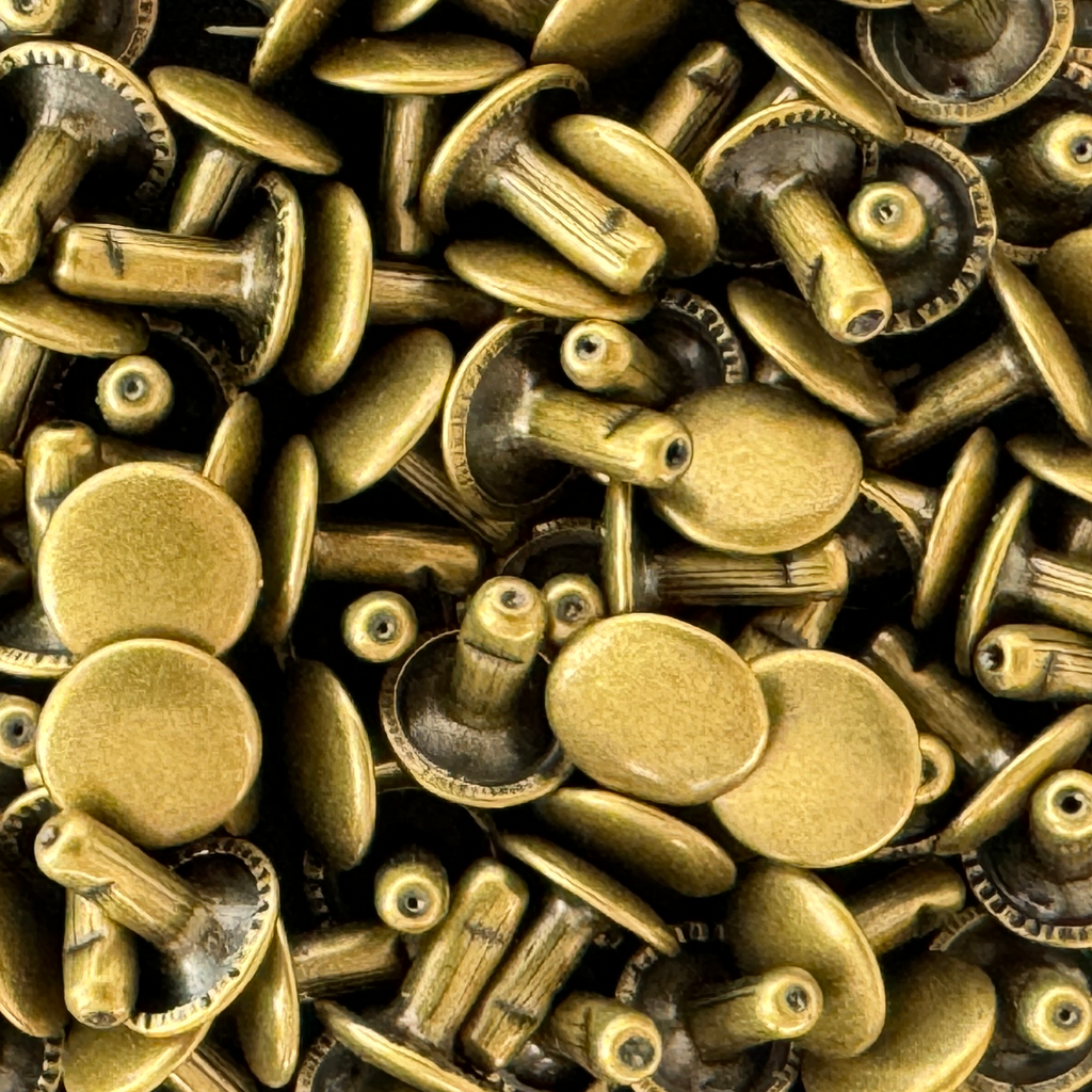 brass 9mm cap and post rivets from Heit's Wholesale bulk sewing supply company