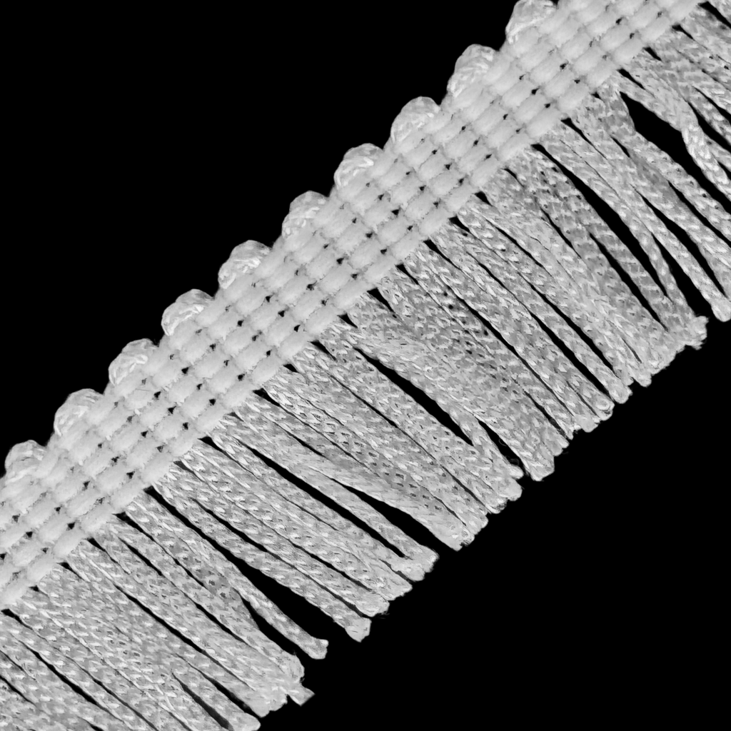 white 1" polyester chainette fringe from Heit's Wholesale bulk sewing supply company