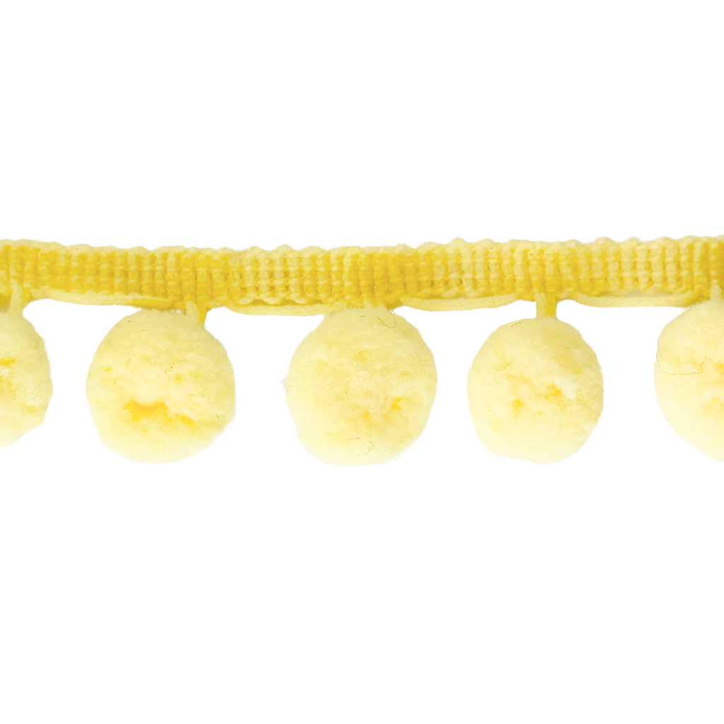light yellow 1 inch pom pom fringe from Heit's Wholesale bulk sewing supply company