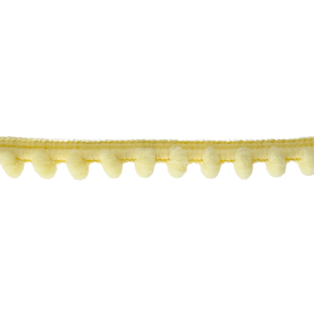 yellow 3/8" baby pom pom fringe from Heit's Wholesale bulk sewing supply company